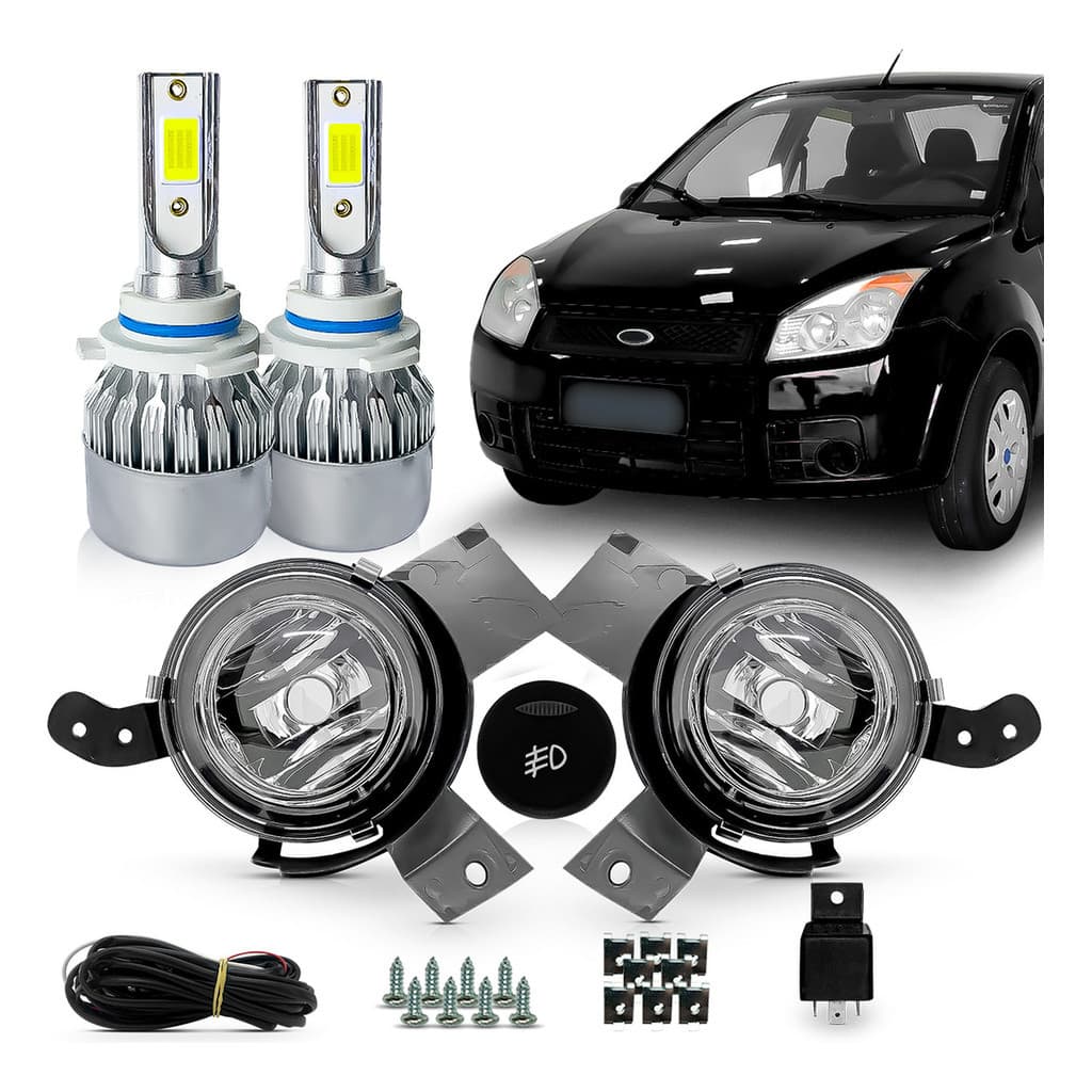 Kit Farol Milha Fiesta 2008 + Super Led 6000 K
