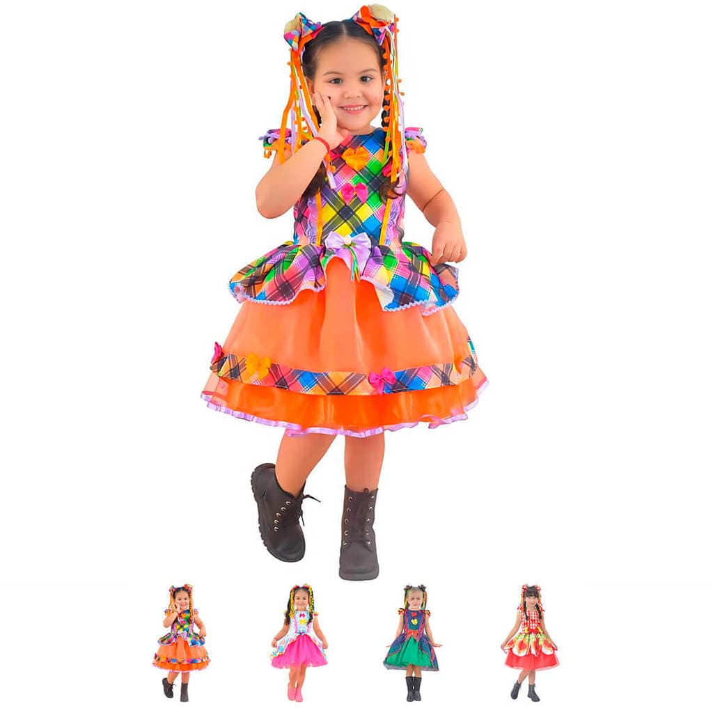 Vestido Infantil Festa Junina São João - Quadrilha Várias Cores