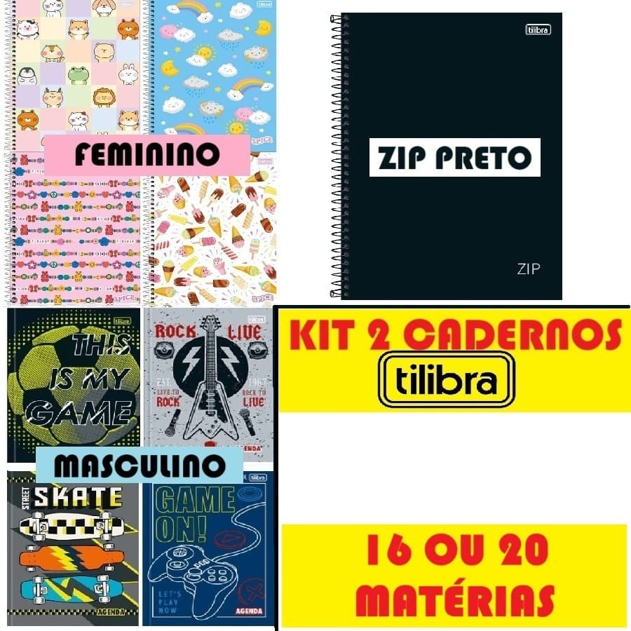 Kit 2 Cadernos Masculino E Feminino 16 E 20 Matérias 256 Ou 320 Folhas Tilibra Espiral Capa Dura
