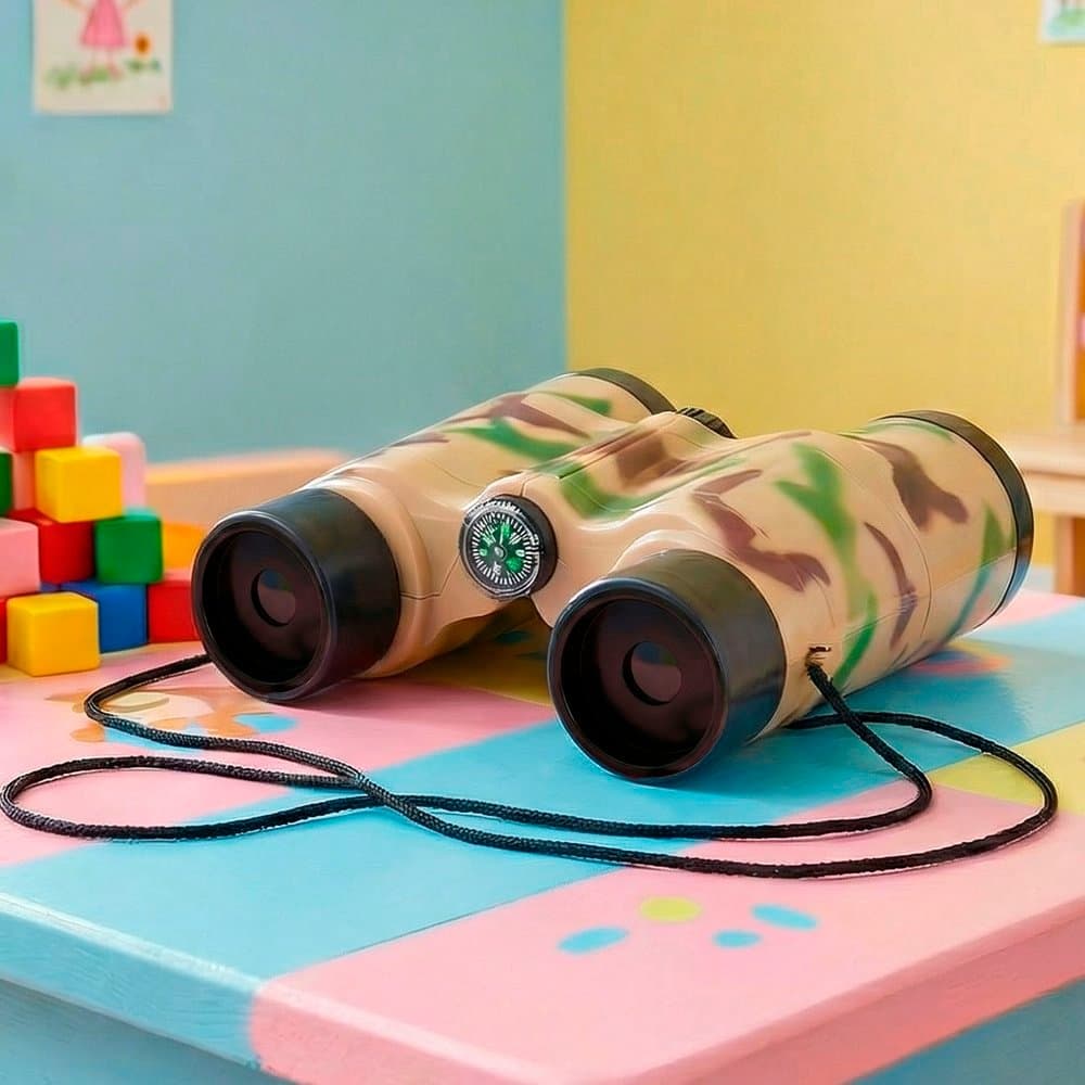 Brinquedo Binóculo Cordão Bússola Infantil Camuflado Militar