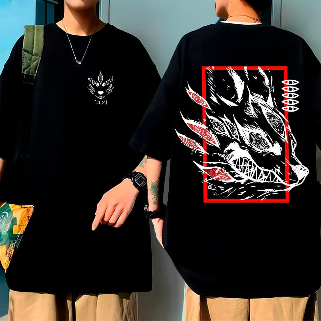 Camiseta Oversized Aki Raposa Devil Chainsaw Motossera  Anime Streetwear Camisa Unissex
