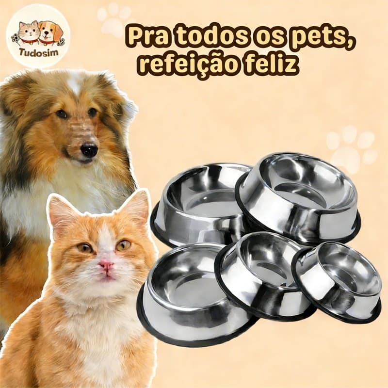 Comedouro e Bebedouro Vasilha Inox Antiderrapante Para Cães e Gatos - Resistente e Ideal Para Pets de Todos os Potes