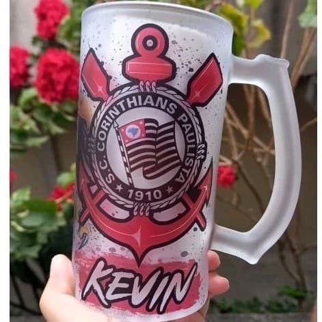 Caneca de Chopp Cerveja Times  Personalizada  VIDRO JATEADO FOSCO Amigo Secreto
