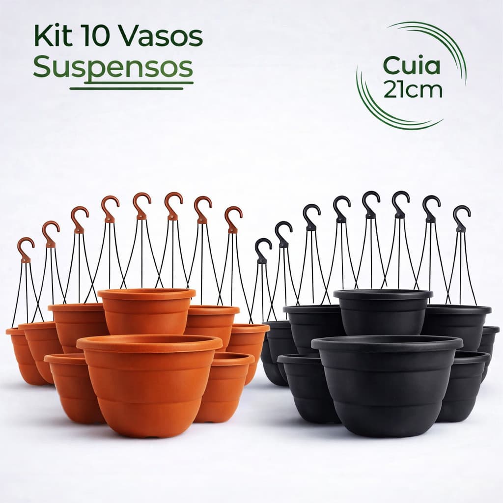 Kit 10, 20 Ou 30 Vasos Cuia 21cm Terracota Marrom/Preto com Haste 43cm Resistente Rosa do Deserto