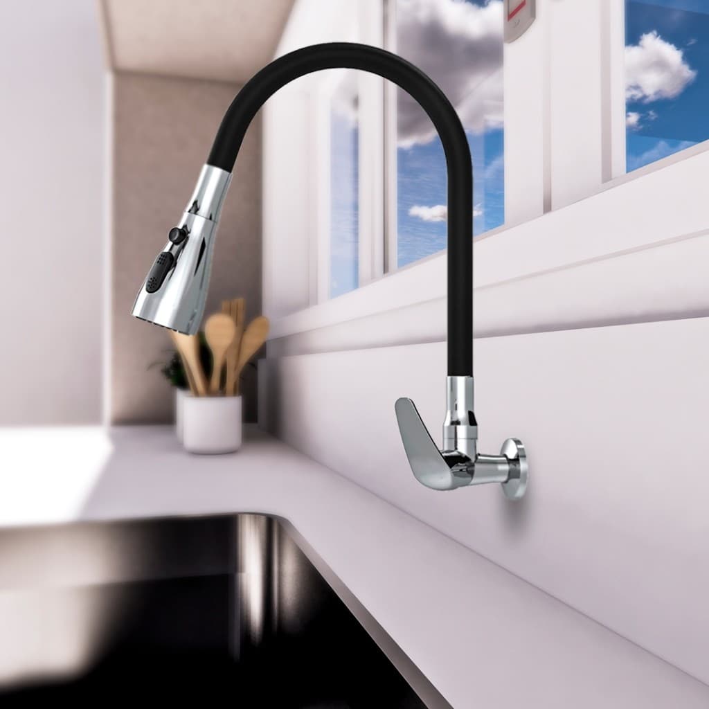 Torneira Inox Cozinha Gourmet Parede Pia Flexível Preta Abs Triple Jet