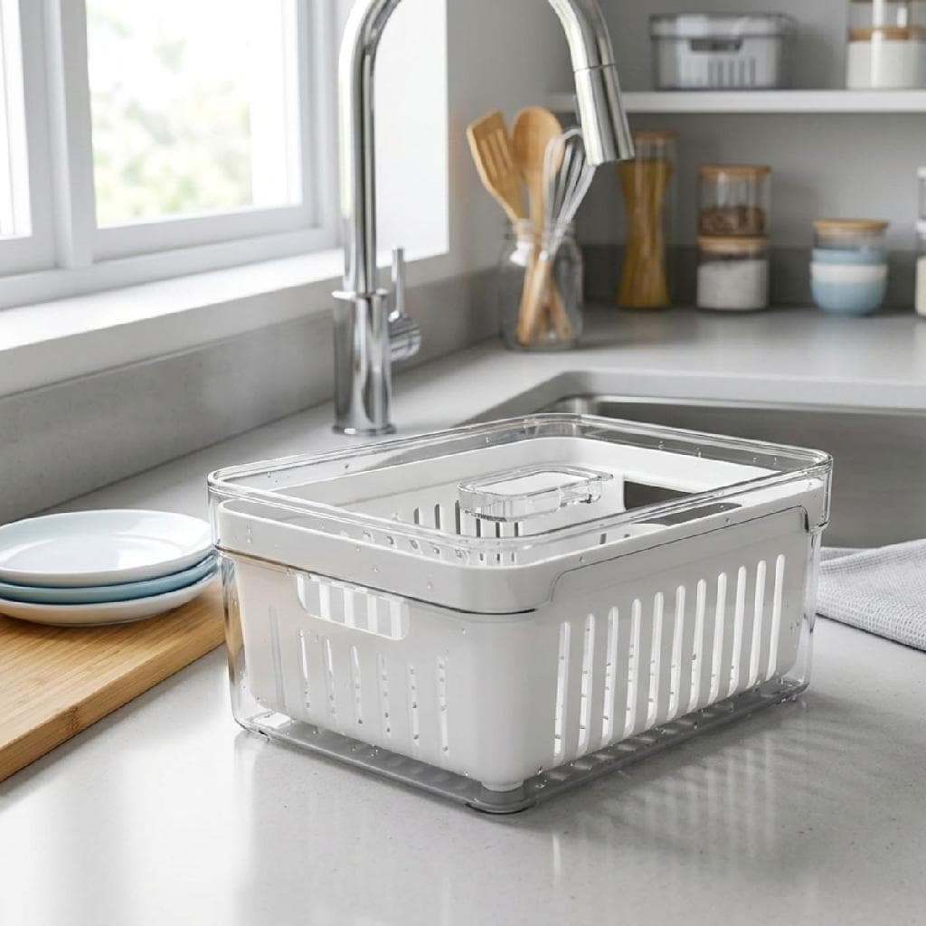 Organizador De Geladeira 3,5L Transparente cristal Com Cesto Removível Qualyplas
