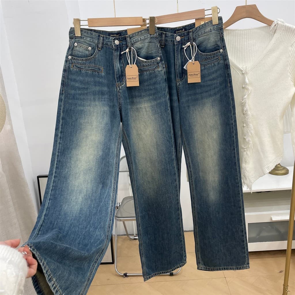 Calças de brim de cintura alta femininas 2026 primavera novo estilo moda feminina cintura alta calças retas calças femin