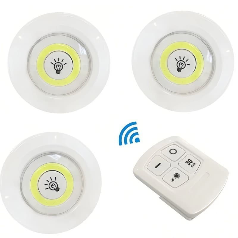 Trio Luminaria Spot Led Luz Amarela Quente Decoracao Nicho Teto Parede Sem Fio Controle Remoto Quarto Sala Gesso