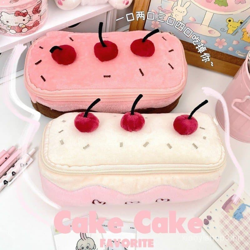 Doce Coreano Cereja Bolo Lápis Caso Para Meninas Bolsa De Maquiagem Estética Ins Kawaii Cosméticos Papelaria Organizador