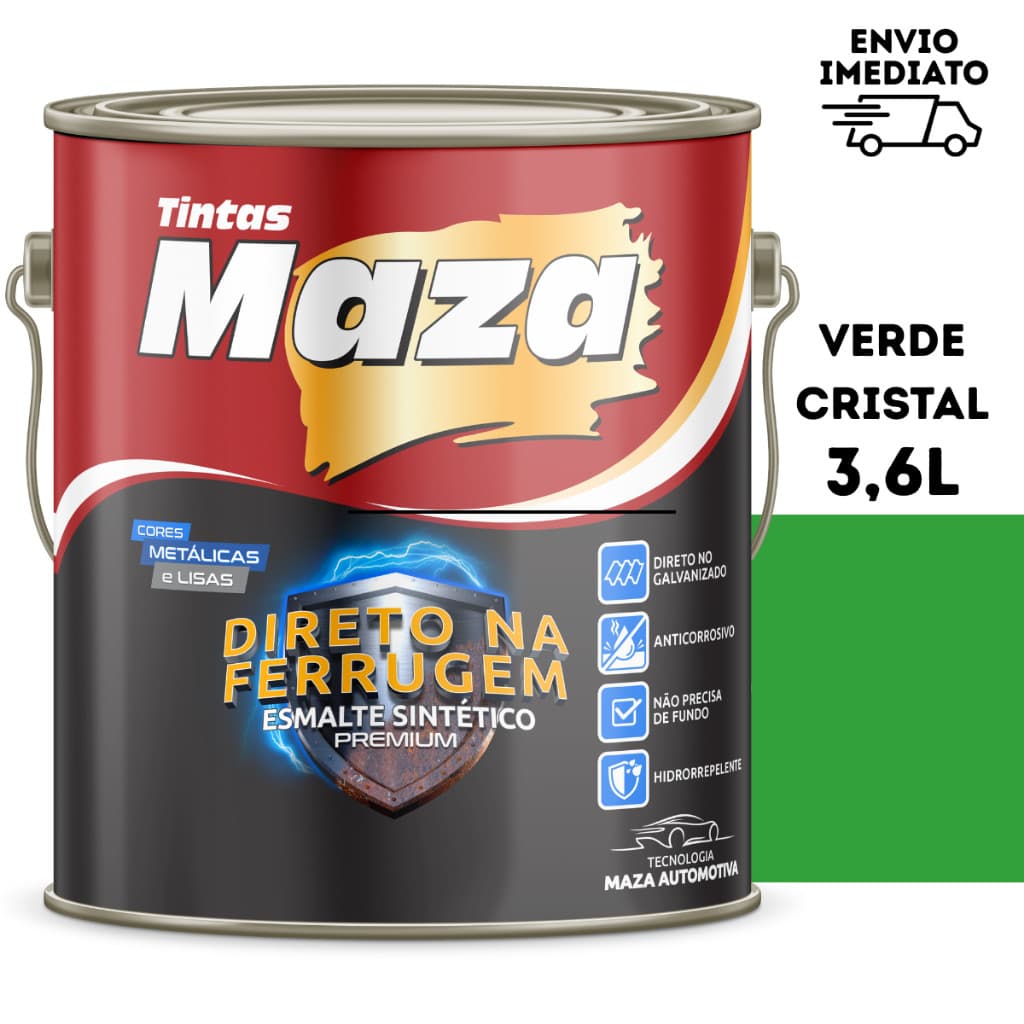 Tinta Esmalte Direto na Ferrugem 3,6 Litros Maza Cores Lisas e Metalicas - Cor Verde Cristal