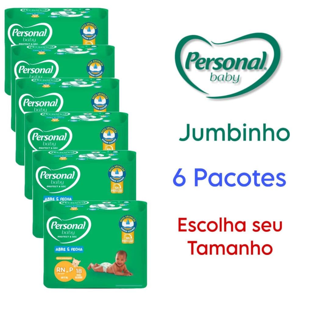 Kit 6 Pacotes Fralda Descartável Personal Baby Jumbinho RN a P,M,G,XG,XXG