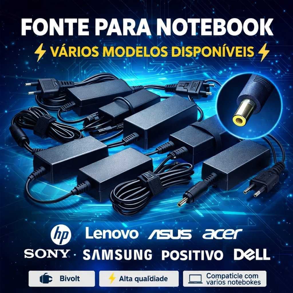 Fontes para notebook bivolt compatível COM VARIAS MARCAS