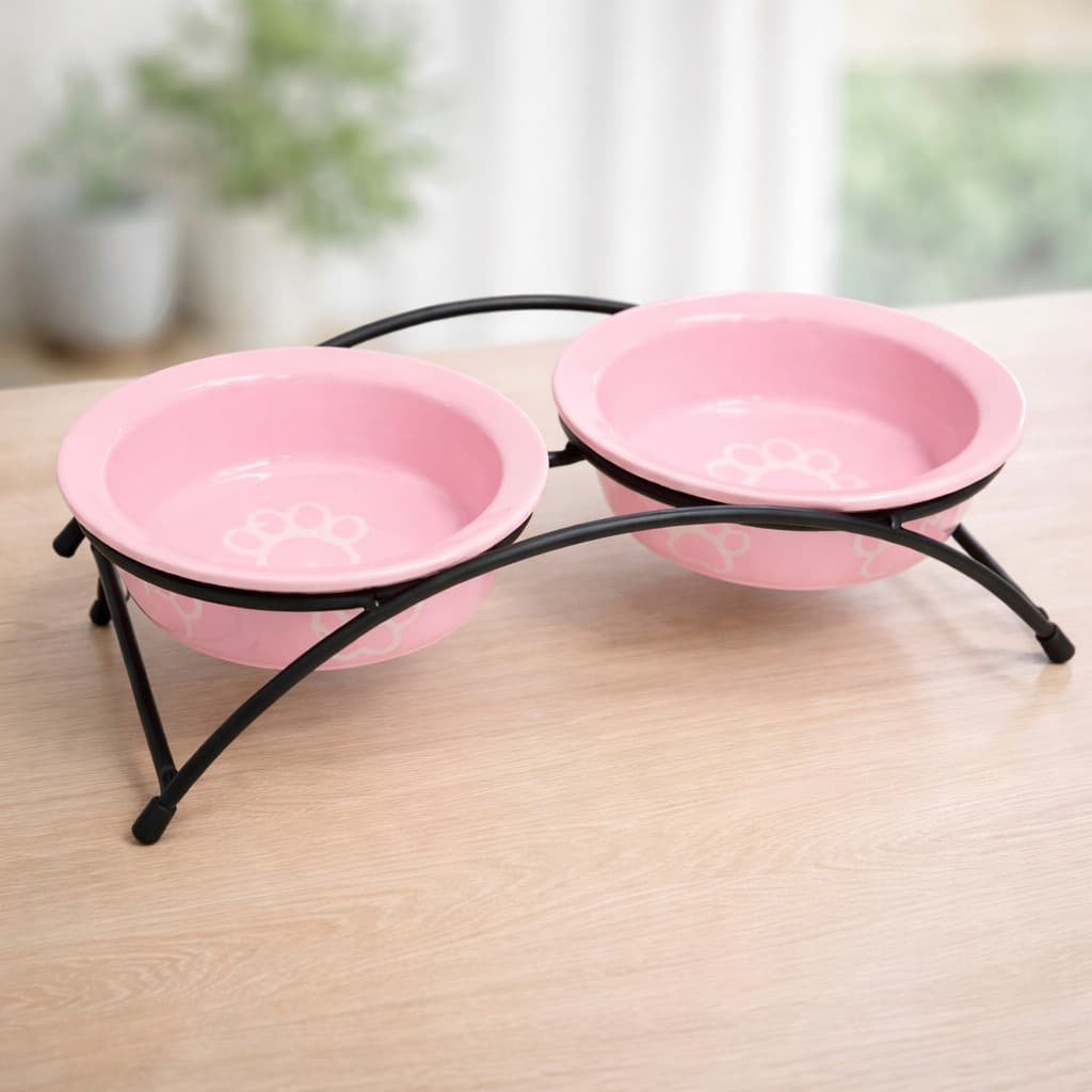 Comedouro Porcelana Duplo Suspenso Ergonômico Moderno 250 ml