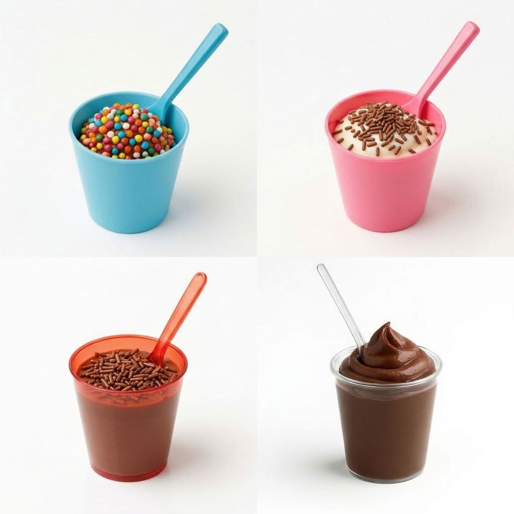 Kit 50 Copinhos 25ml Brigadeiro de Colher Acrílico Docinho + Mini Colher Festa Aniversário