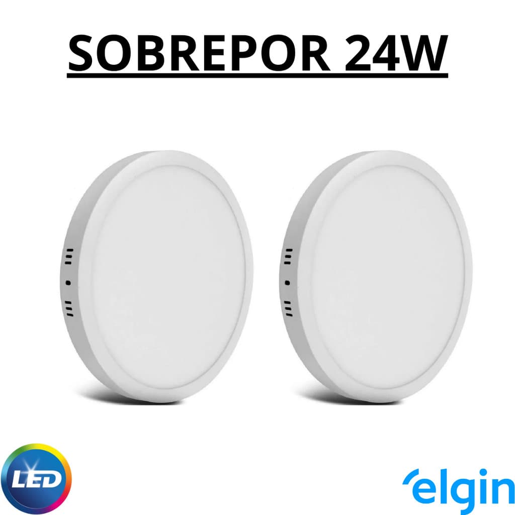 Kit 02 Plafon Painel Led 24w Sobrepor Redondo 6500k Branco Elgin