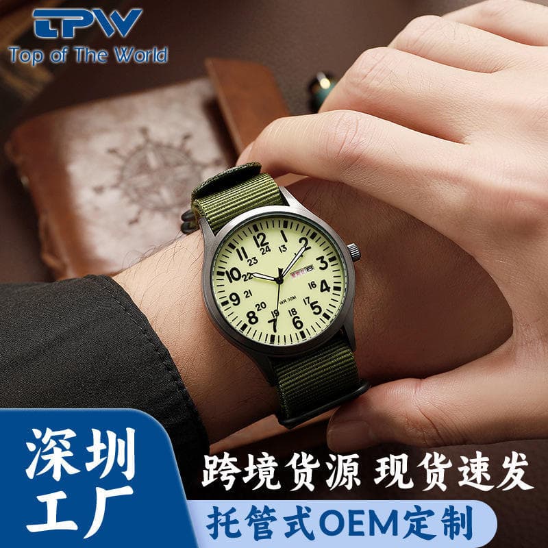 2025 Novo Estilo TPW Moda Relógio Masculino Nylon Quartzo Relógio Luminoso Tecido Calendário Semana Exibição