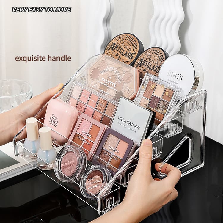 Rack de armazenamento de cosméticos Trapezoidal transparente transparente, rack de armazenamento de mesa multicamadas, a