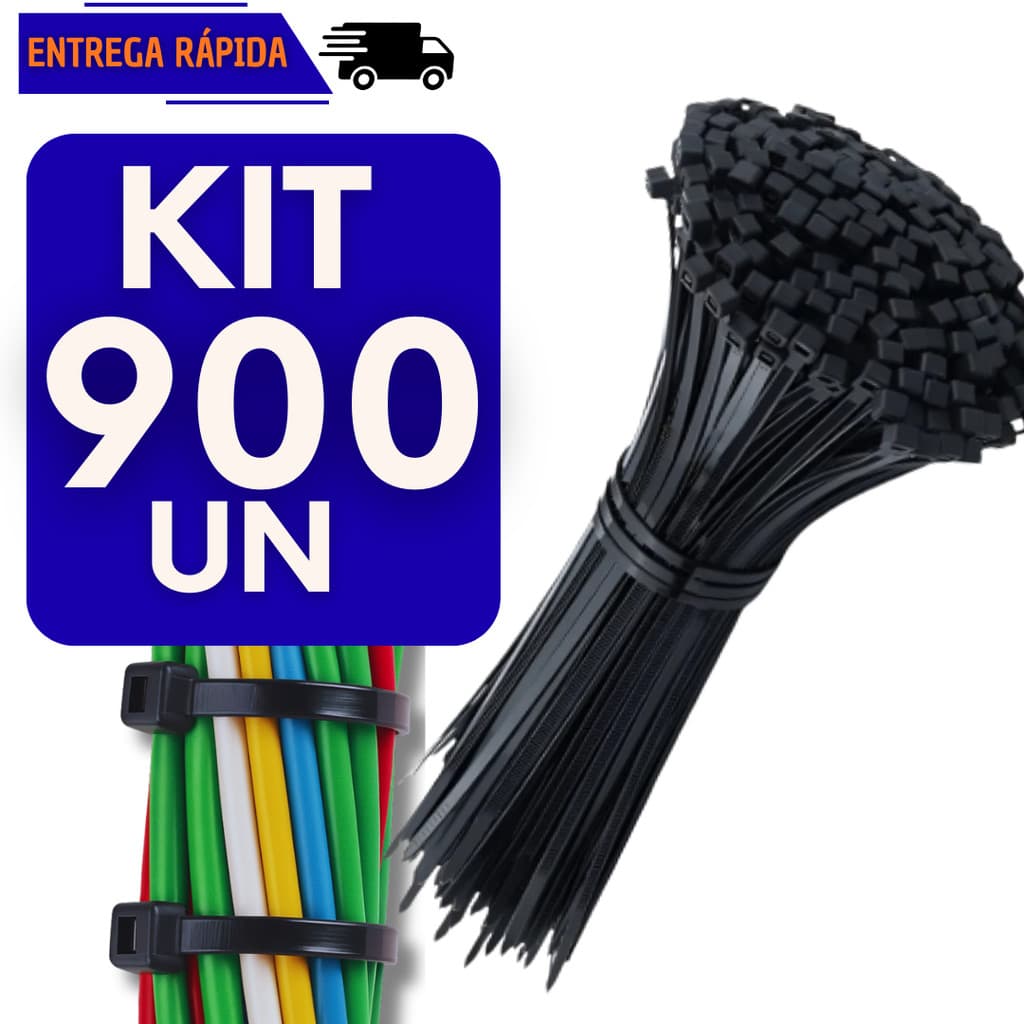 Kit 900 Abraçadeira Plástica Nylon 25cm Preta Enforca Gato Forte Multiuso