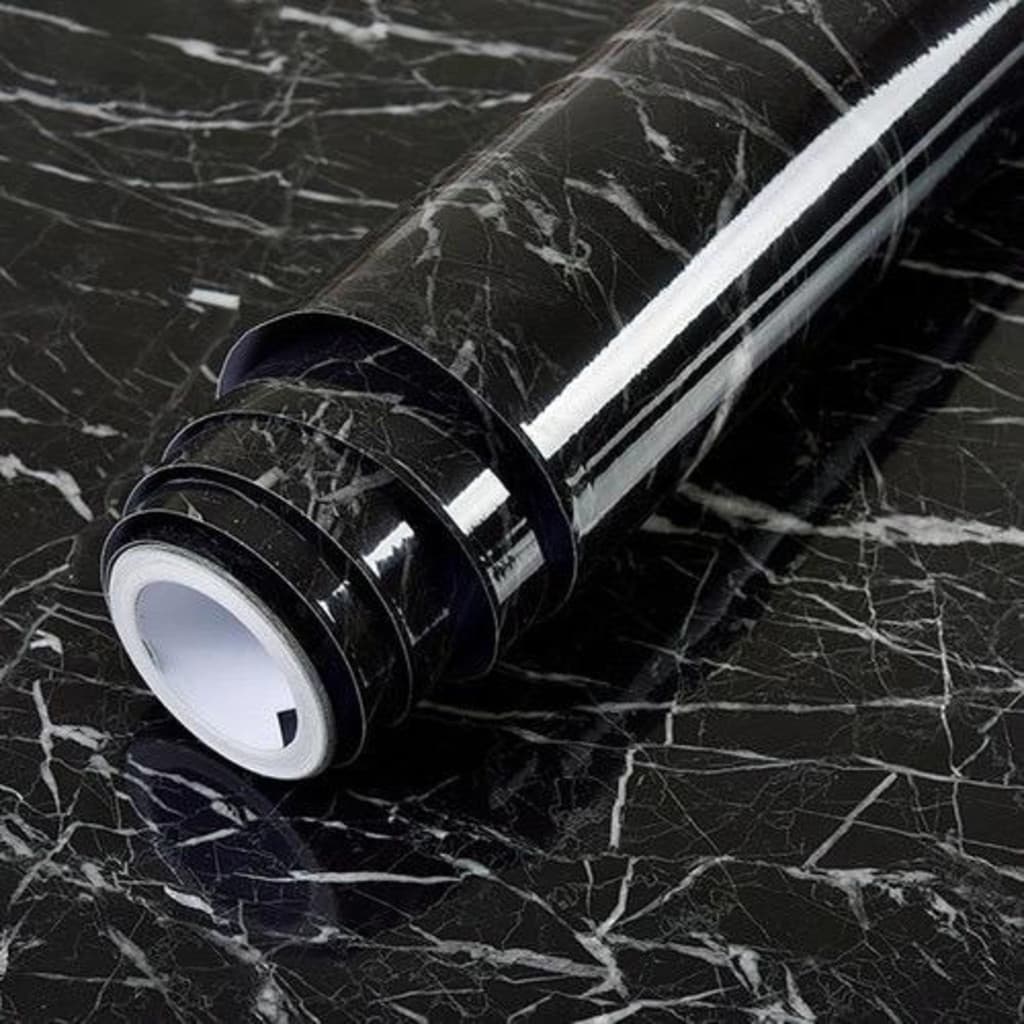 Papel De Parede Adesivo 5 Metros Marmore Preto ou Cinza Lavável