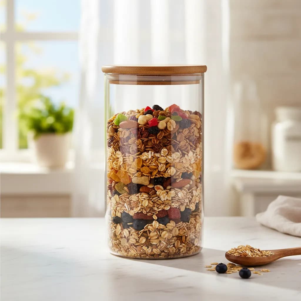 Pote Hermético Vidro Borossilicato 1,3l Tampa Bambu Porta Mantimentos Arroz Feijão Açúcar Organizador Cozinha Pote Grand