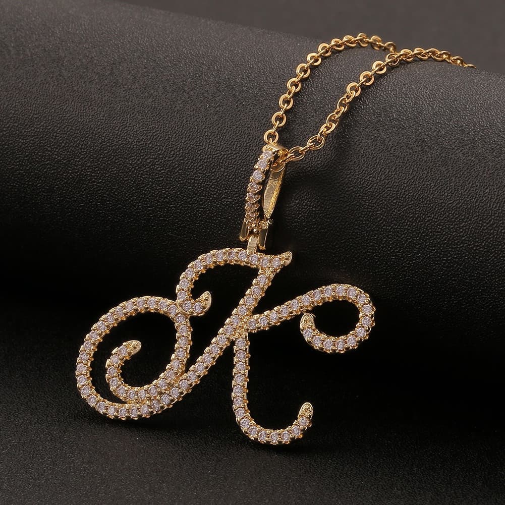 Moda Az Cursive Letras Iniciais Pingente Para Mulheres Colar De Strass Brilhante Joias Presente