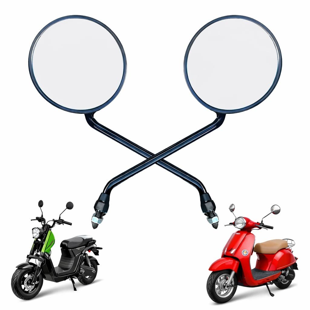 Par Espelho Retrovisor Moto Elétrica Scooter M8 Universal Redondo Preto Rosca Direita