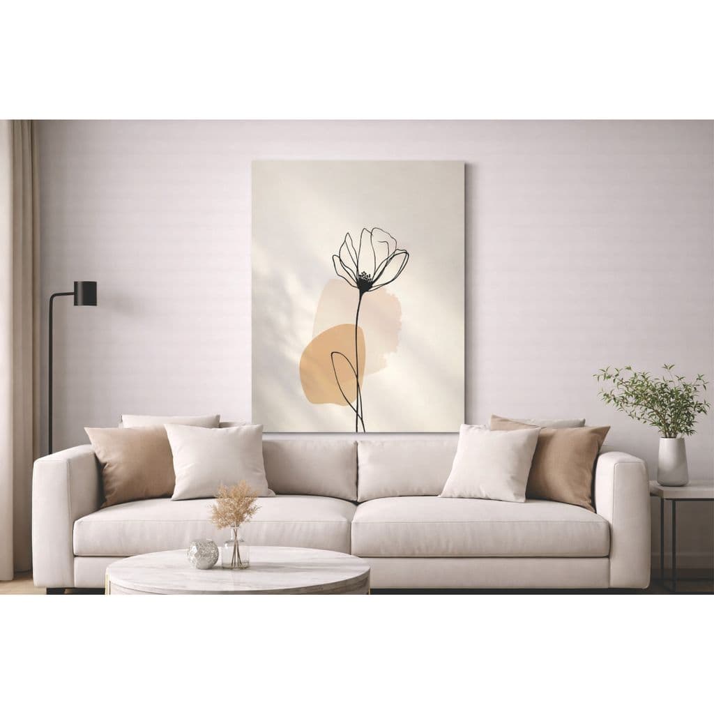 Quadro Decorativo Flor Minimalista Abstrata Bege Simples Linha Moderna Arte Contemporânea