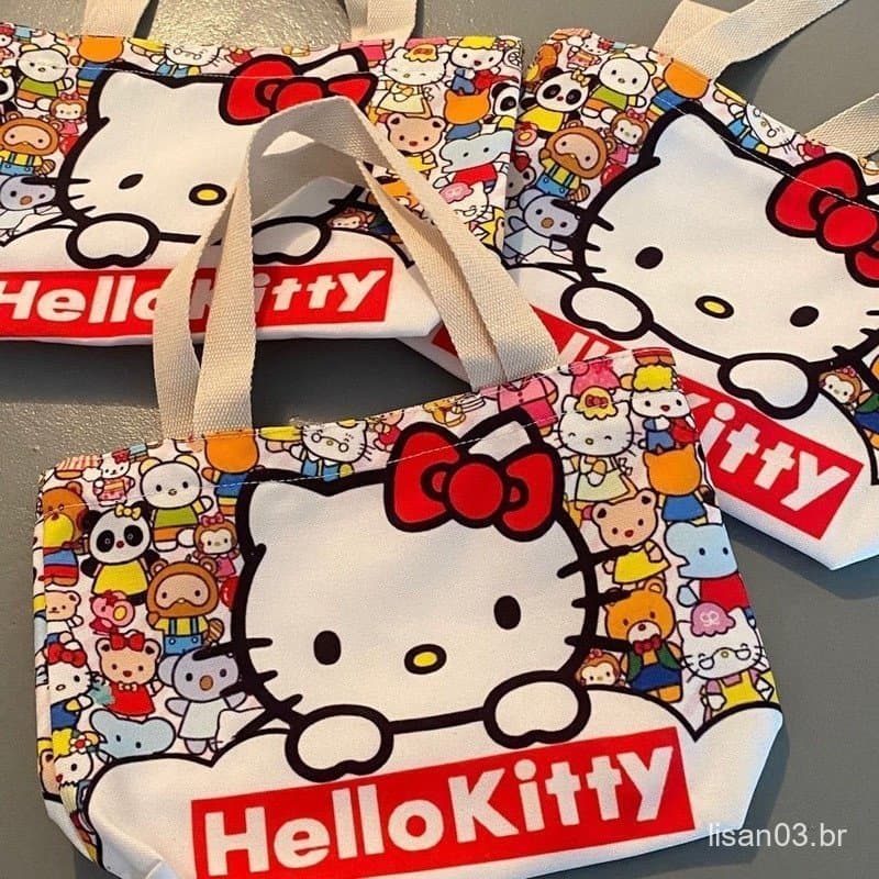 Hello Kitty Saco De Lona Para Desenho Animado KT Ombro Portátil Leve Japonês Compras De Alta Capacidade