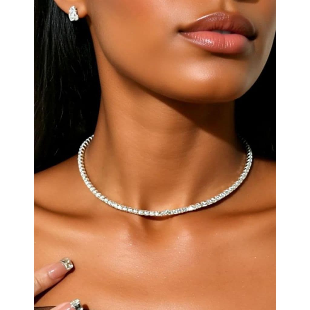 Gargantilha Colar de Strass 3mm Feminino Joia Acessório de Festa