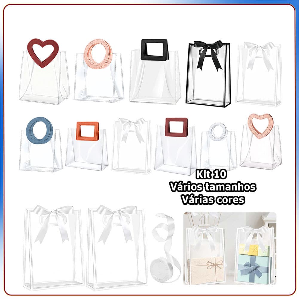 Kit 10 Saco transparente com alça saco para presentes de aniversário saco para lembranças para presentes de festa