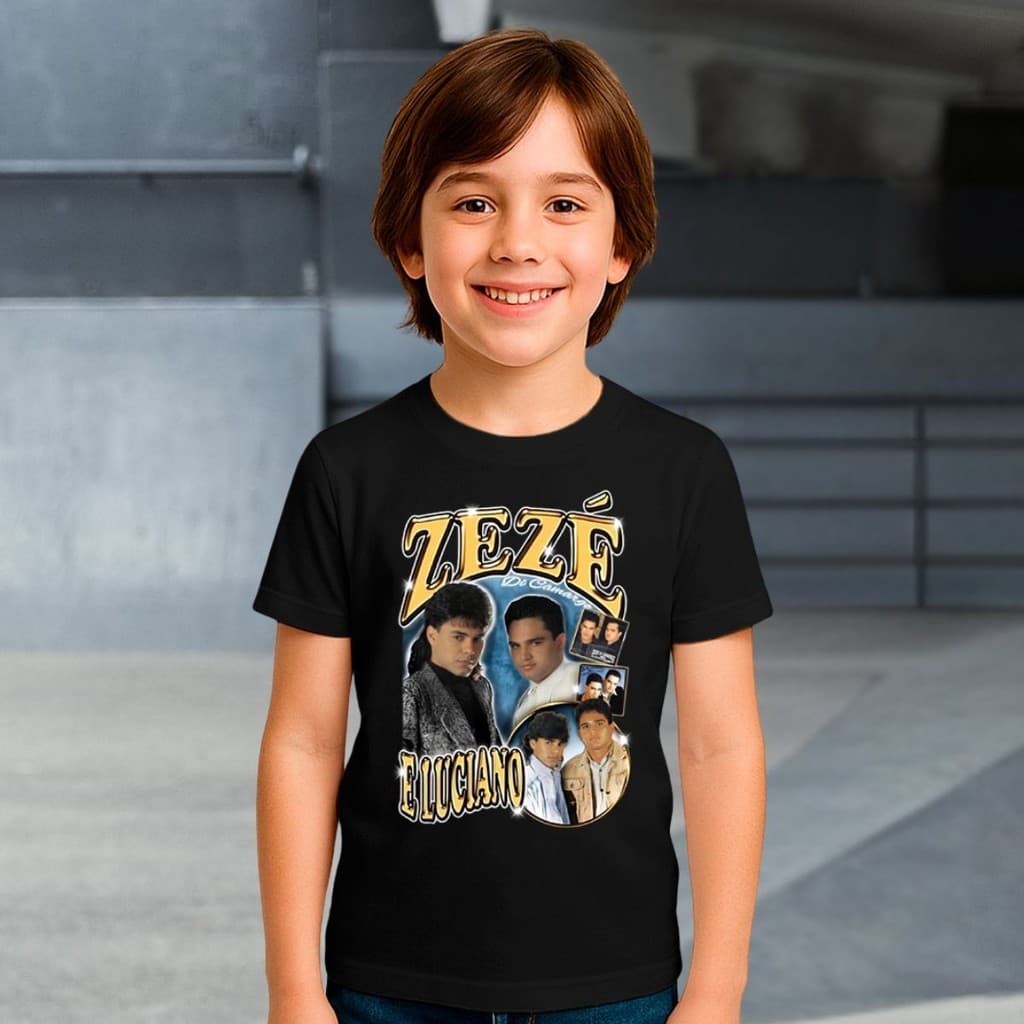 Camiseta Infantil Zeze Di Camargo E Luciano Graphic Dupla Sertanejo Modão 100% Algodão