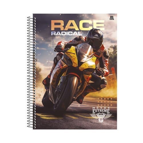 Caderno Universitario 10 Materias 160 Folhas Estilo Moto Radical Capa Resistente Organizador Escolar