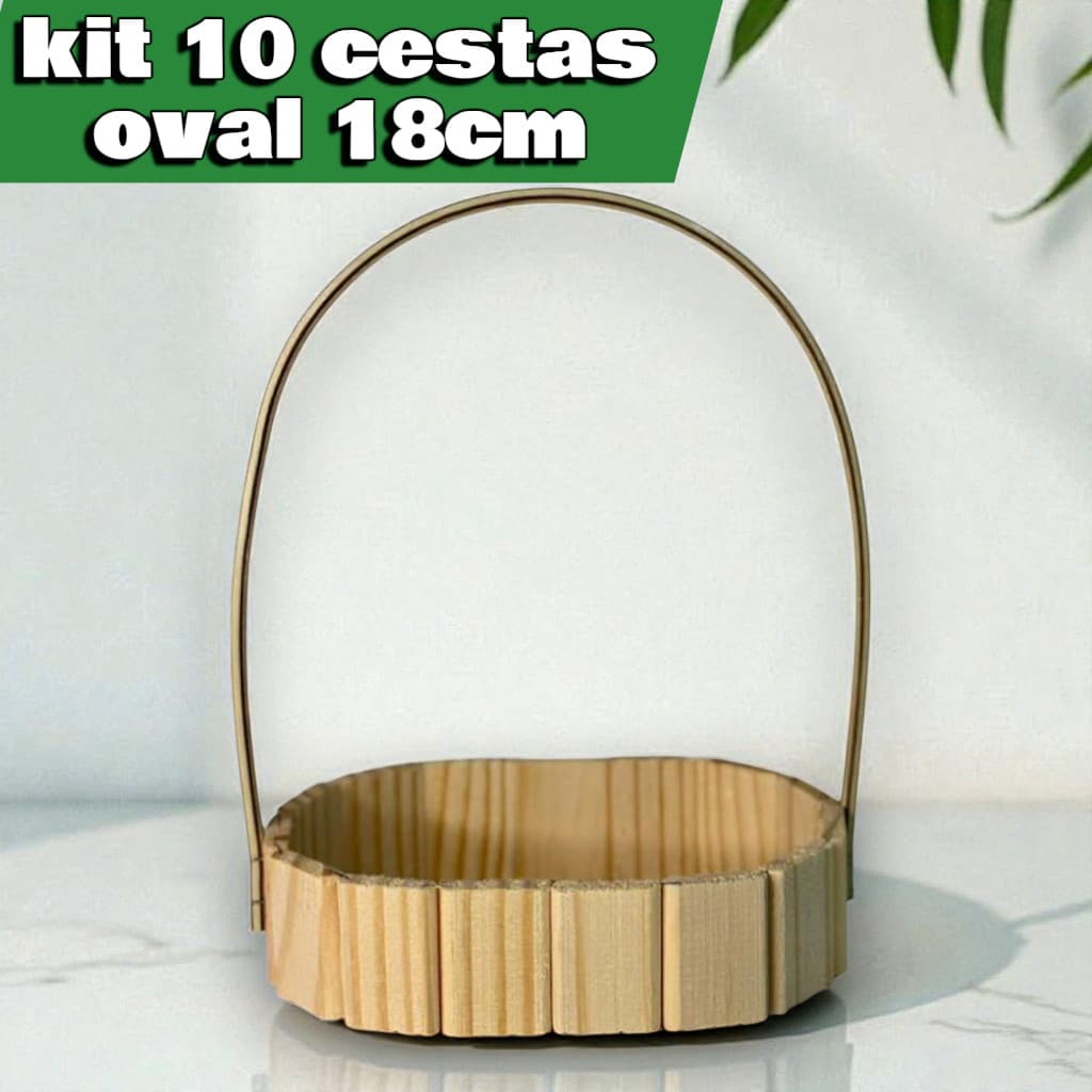 Kit 10 Cestas de Madeira Fraldeira Oval 18cm Para Presente Dias Dos Pais Mães Páscoa Namorados Natal