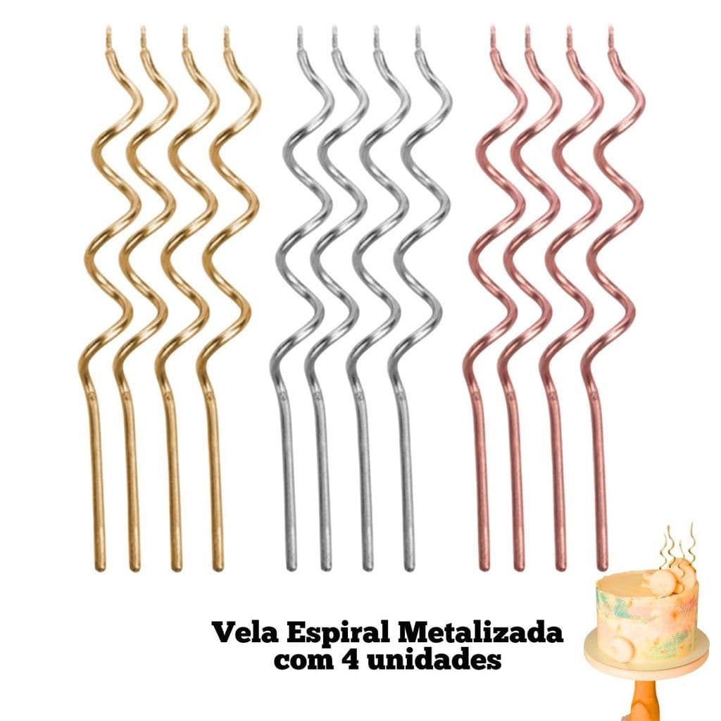 Vela Espiral Metalizada C/ 4 Unidades Para Festas Aniversário Bolo Diversas Cores Candy Color Rosê