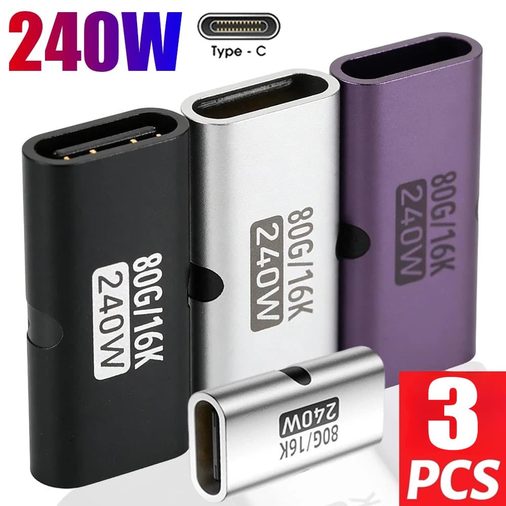 1/3 Pces Tipo-C Fêmea Para Adaptador 240W PD Carregamento Rápido , Transferência De Dados De 80Gbps , Mini Conversor De