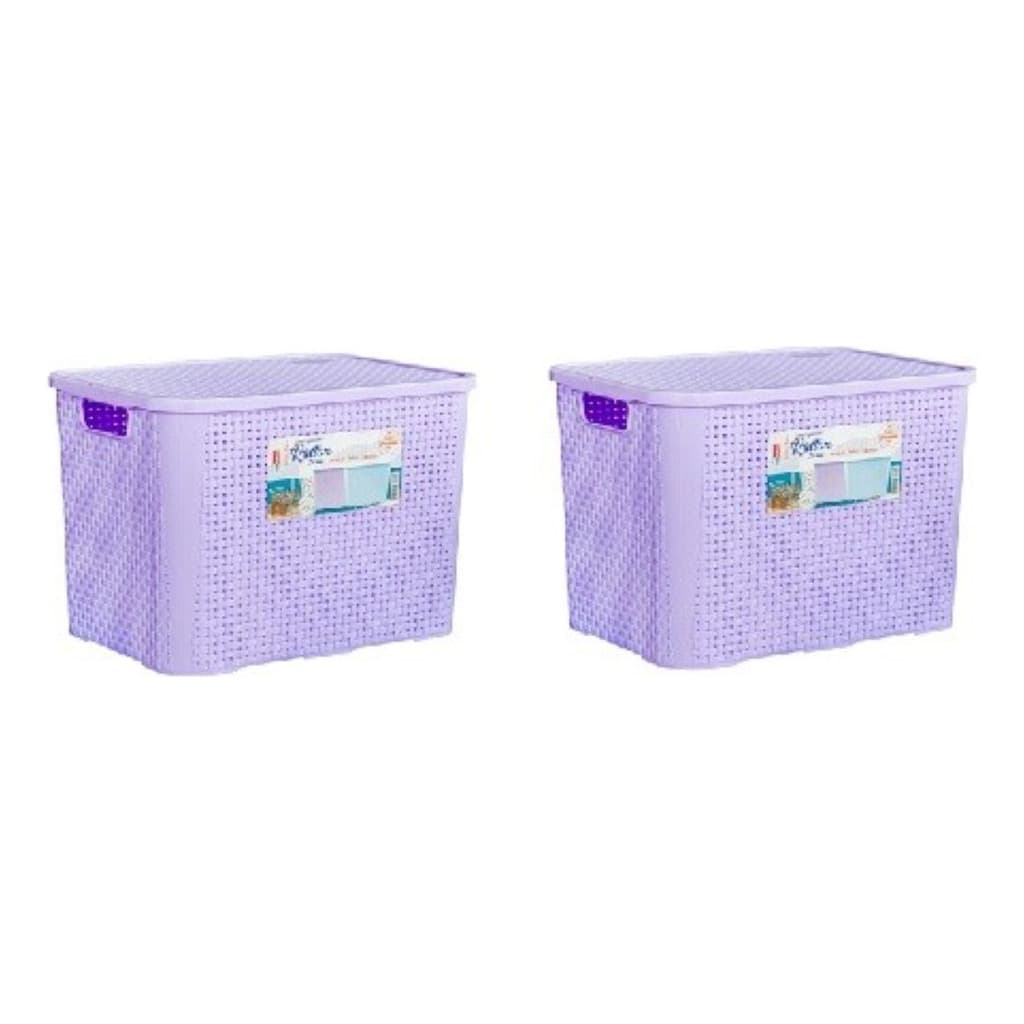 Kit 2 Caixa Rattan 28L Cesto Organizador C/ Tampa Premium