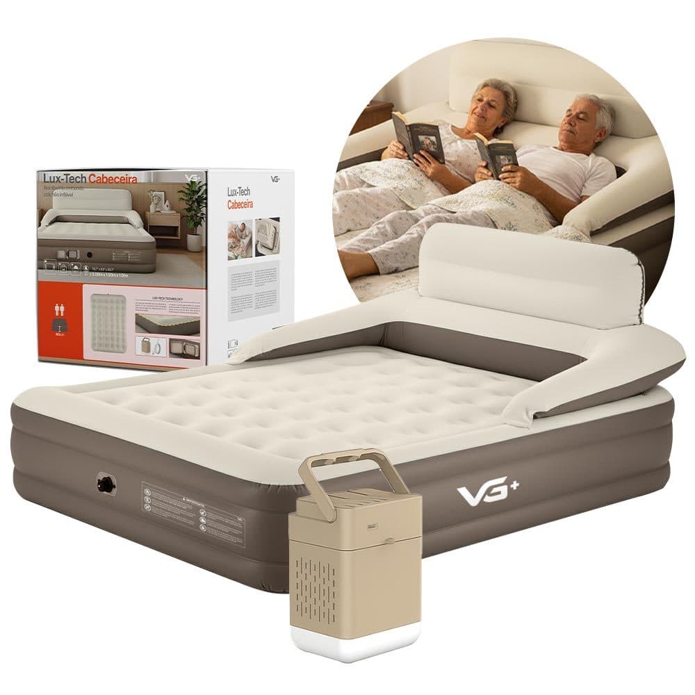 Colchão Inflável Casal Queen Encosto Lux Tech Resistente com Bomba Lítio USB VG Plus