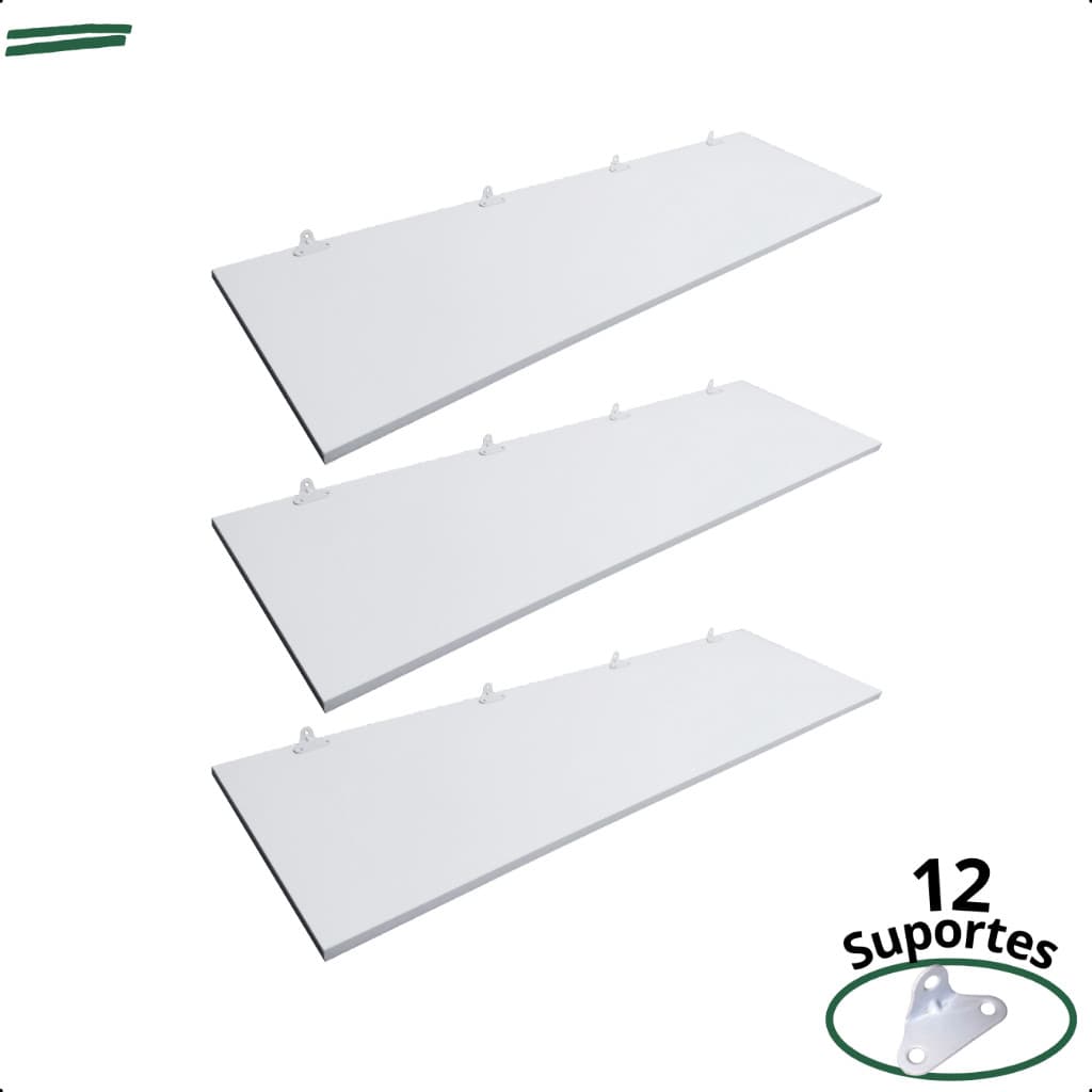 Kit 3 Prateleira Branca 100X30 + Suporte Flutuante Mdf  Organizadora Decoração Cozinha Banheiro Sala