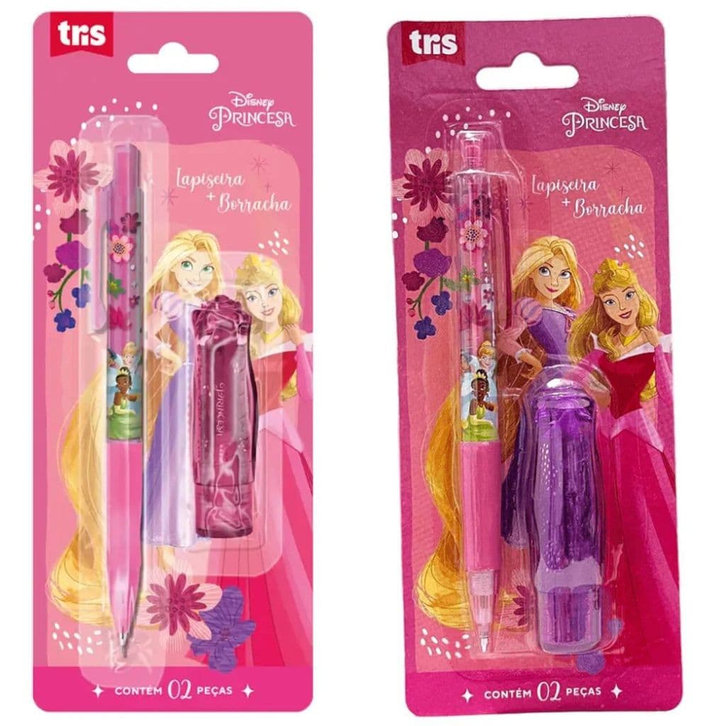 KIT BORRACHA BATOM + LAPISEIRA 0,7MM PRINCESAS DISNEY - SORTIDO - TRIS