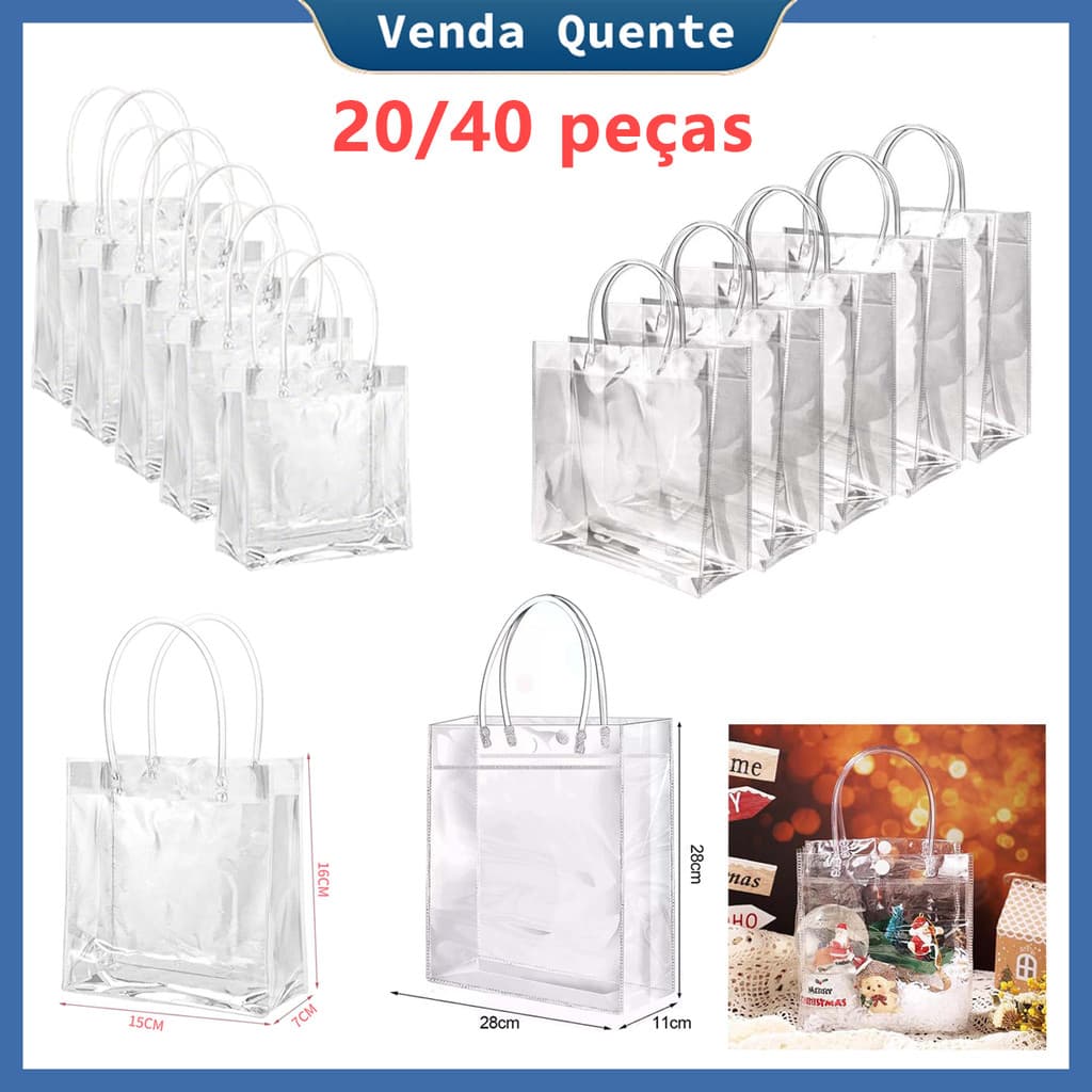 Saco de presente transparente de PVC reutilizável 20/40 peças estilo portátil saco plástico para presente de feriado