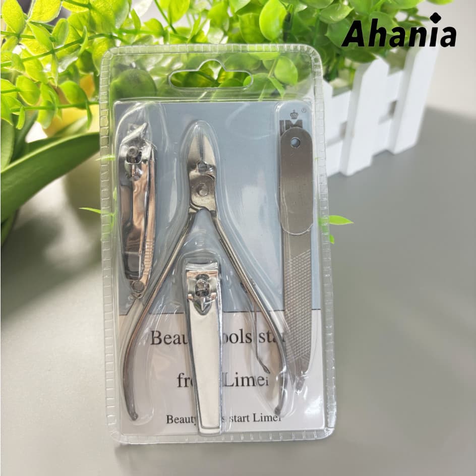 Ahania Kit 4 Itens Para Manicure de Aço Inoxidável, 2 Cortador de Unha Reta/Chanfrada, Alicate para Unha, Lixa de Unha
