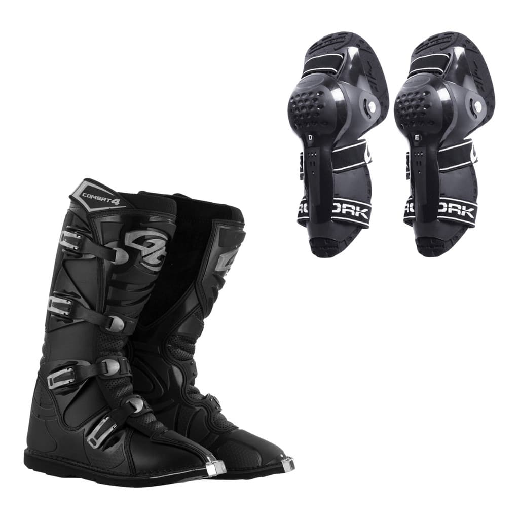 Kit Bota Motocross e Joelheira Articulada Proteção Trilha Enduro Corrida