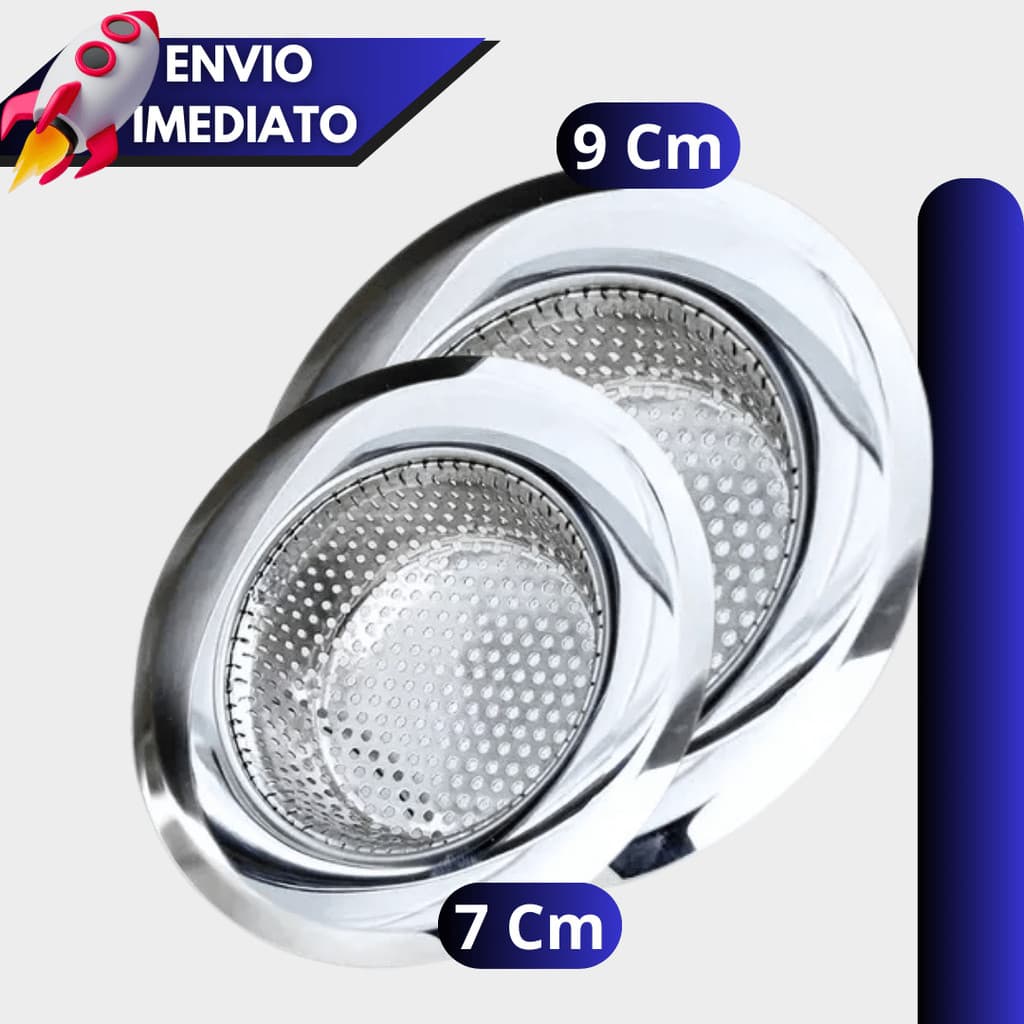 Kit 1/2 Ralos de Pia Aço Inox 9cm e 7cm Protetor Para Cuba Cozinha