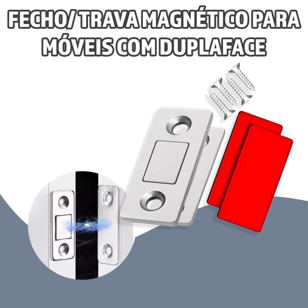 Trava Magnética Slim Ultra Forte 10kg para Armários e Gavetas – Kit 1, 2, 4, 6 ou 8 Unidades