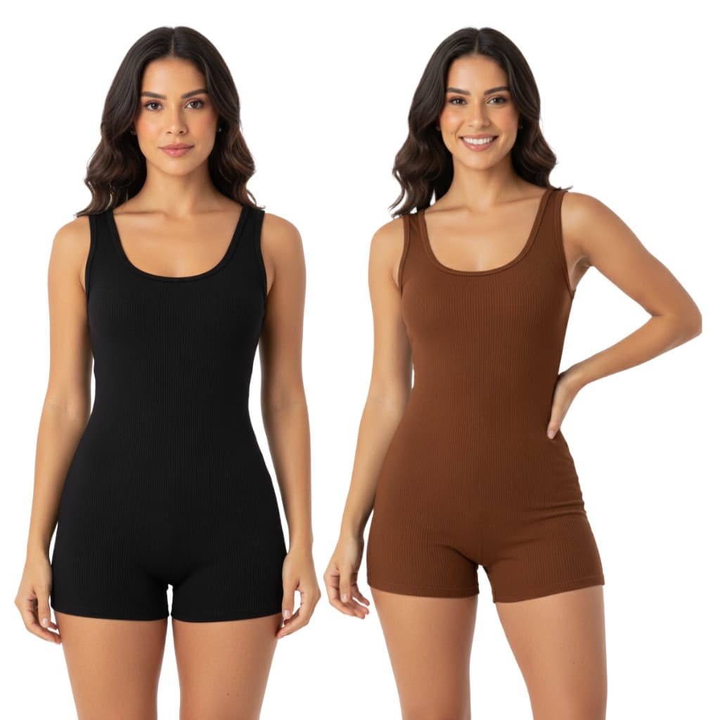 Kit 2 Macaquinhos Feminino Canelado Curto Anarruga Ajustado Estiloso