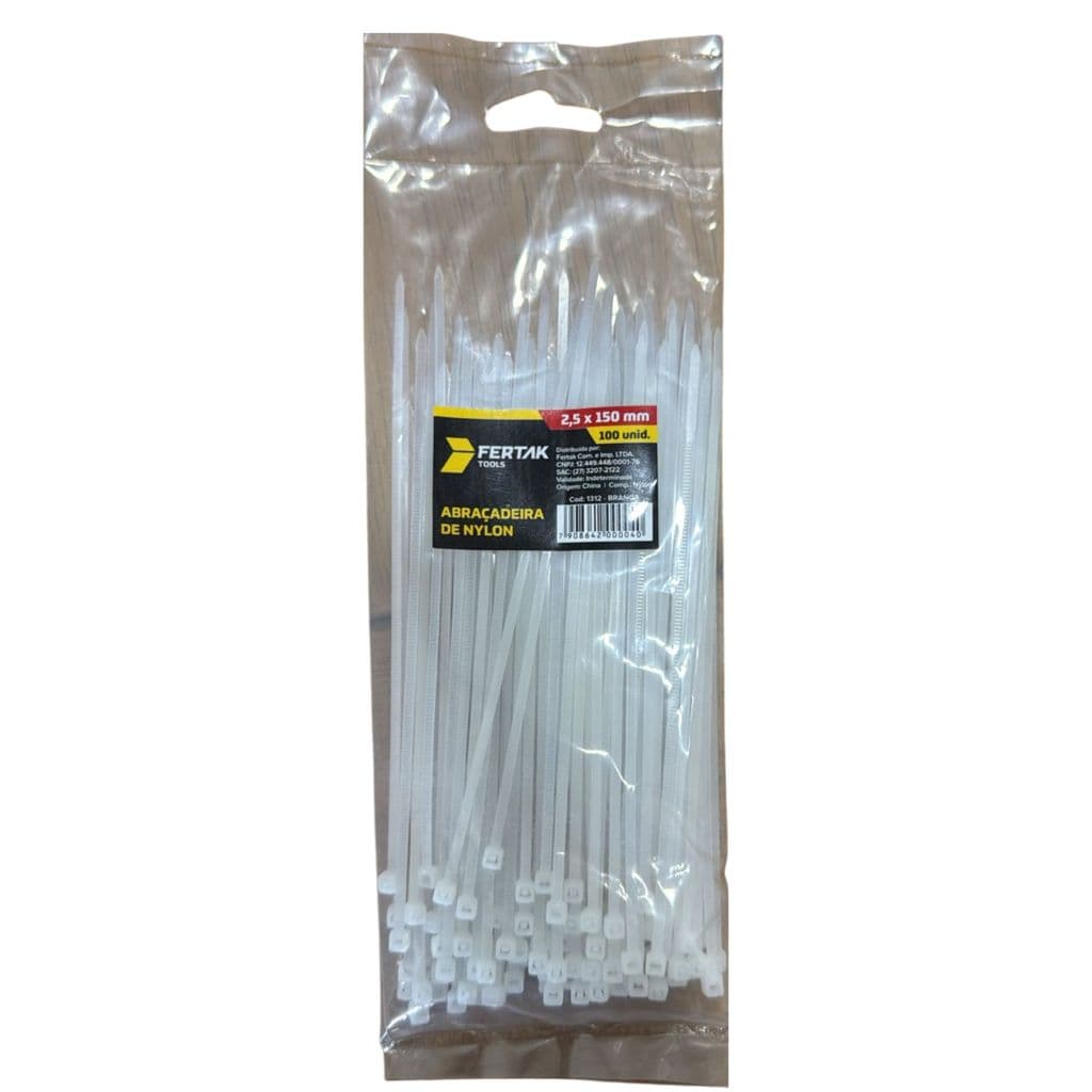 Abraçadeira Nylon Branca 2,5 x 150 - 100 Pcs - Fertak