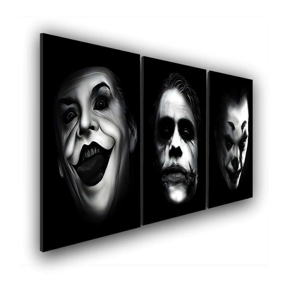 Quadro Decorativo Coringa Vilão Arte Preto E Branco 3 peças