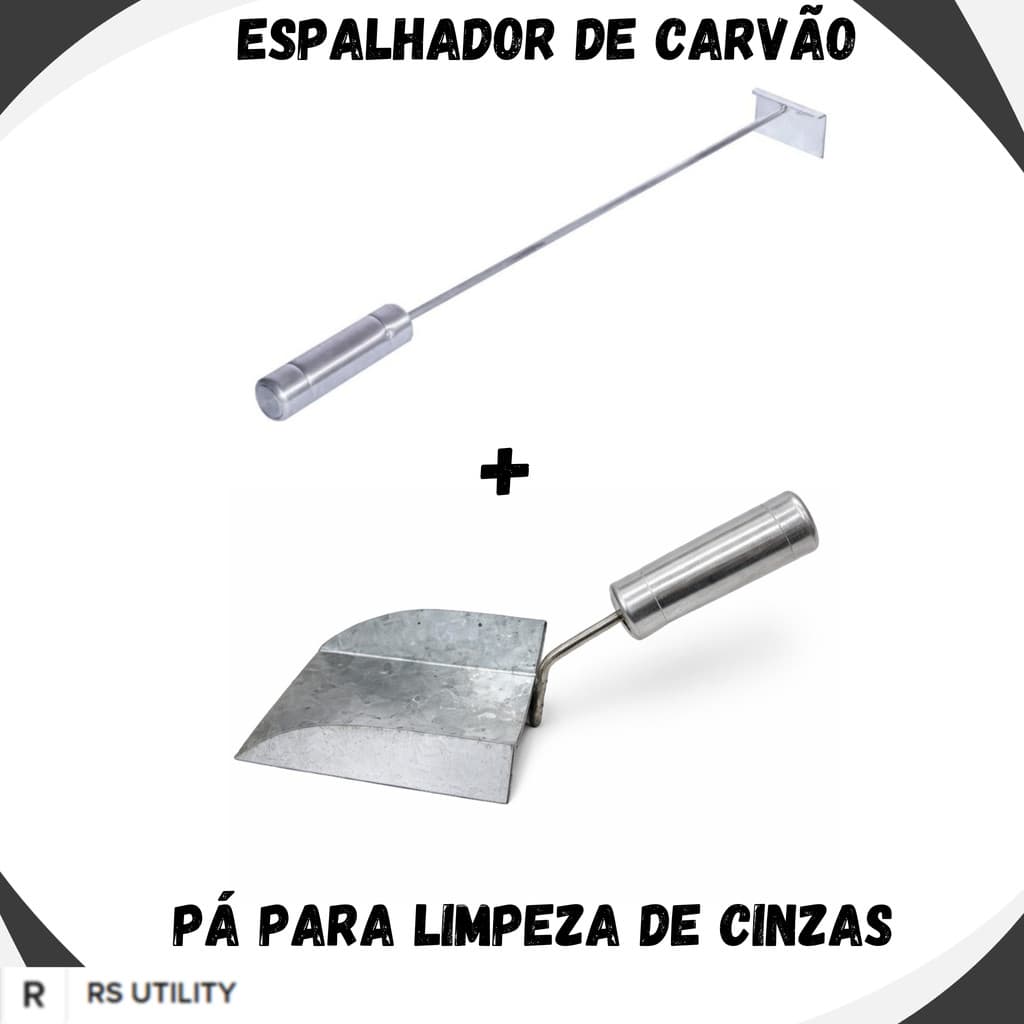 Kit Pá Cinza Multiuso Galvanizado  + Espalhador Para Carvão Braseiro Churrasqueira We