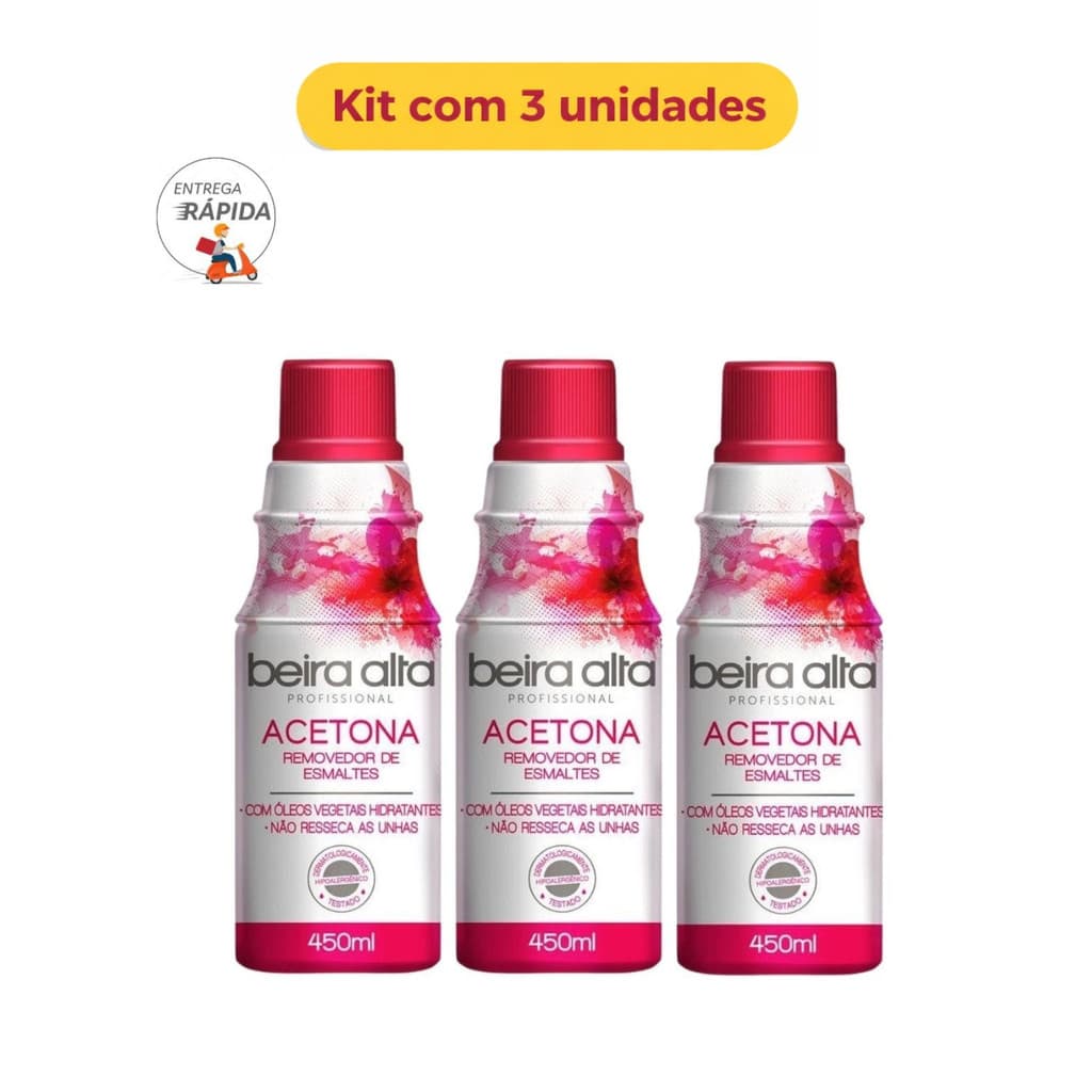 Kit 3 Removedor de Esmalte Acetona Beira Alta 450ml