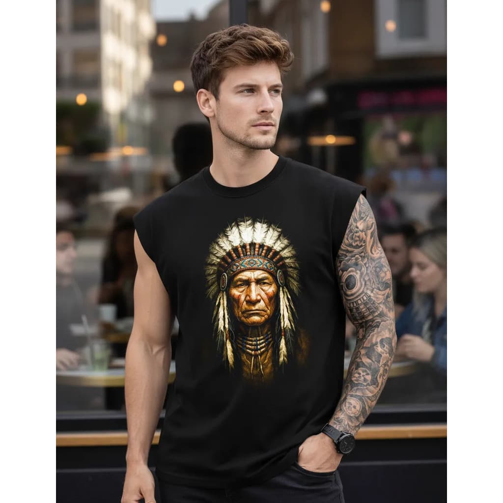 Camiseta Regata Oversized Indio Pajé Tribo Aldeia Cavada
